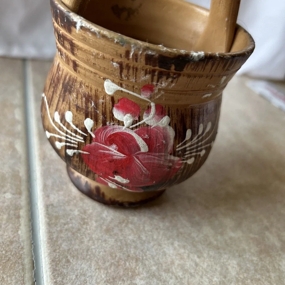 vintage italian pottery terra‎ cotta Hand Painted Basket With Handle